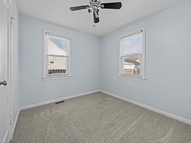 empty room with carpet floors, plenty of natural light, and baseboards