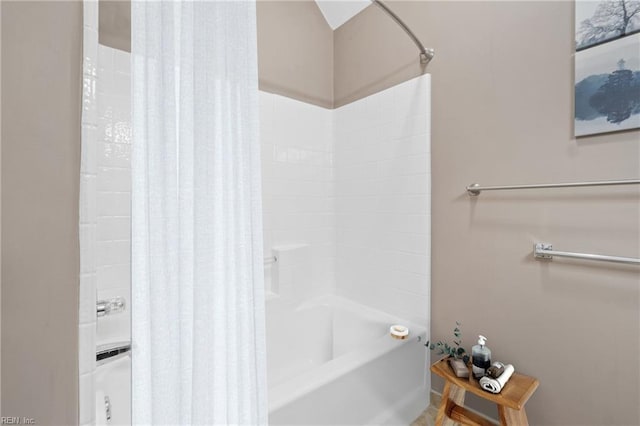 full bathroom with shower / bath combination with curtain