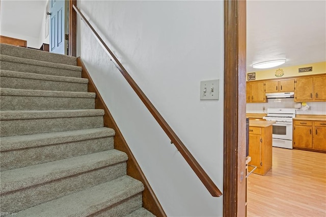 staircase with wood finished floors