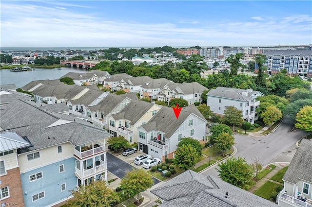 bird's eye view featuring a water view