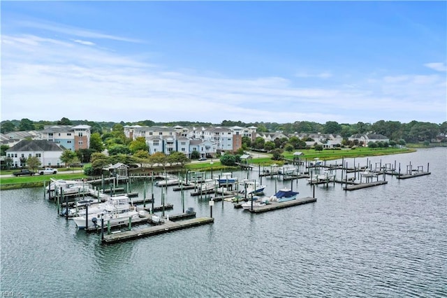 view of dock with a water view