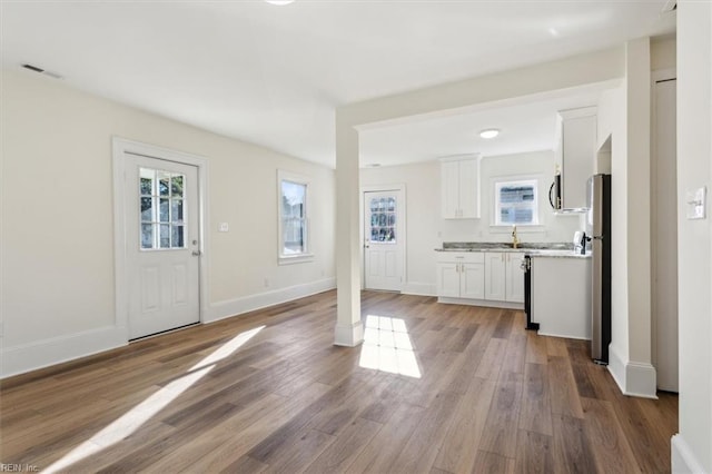 entrance foyer with visible vents, baseboards, and wood finished floors