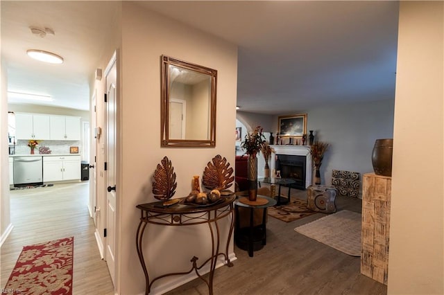 hall featuring light wood-style flooring