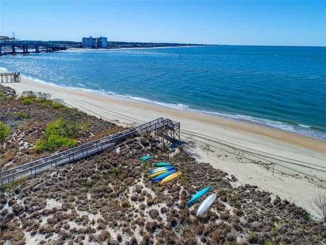 view of water feature with a view of the beach