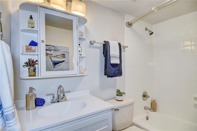 full bath with shower / bathing tub combination, vanity, and toilet