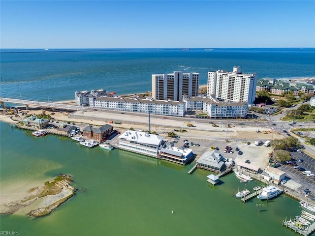 aerial view with a view of city and a water view