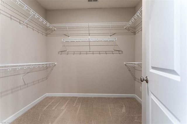 spacious closet featuring carpet and visible vents