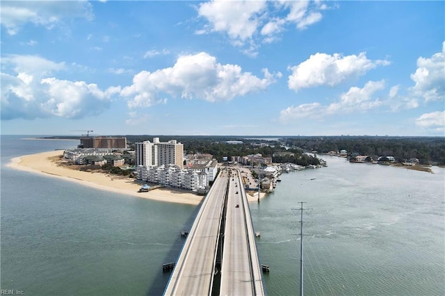 property view of water with a view of the beach and a city view