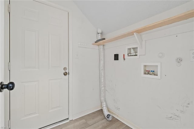 laundry room featuring washer hookup, light wood finished floors, hookup for a gas dryer, laundry area, and baseboards