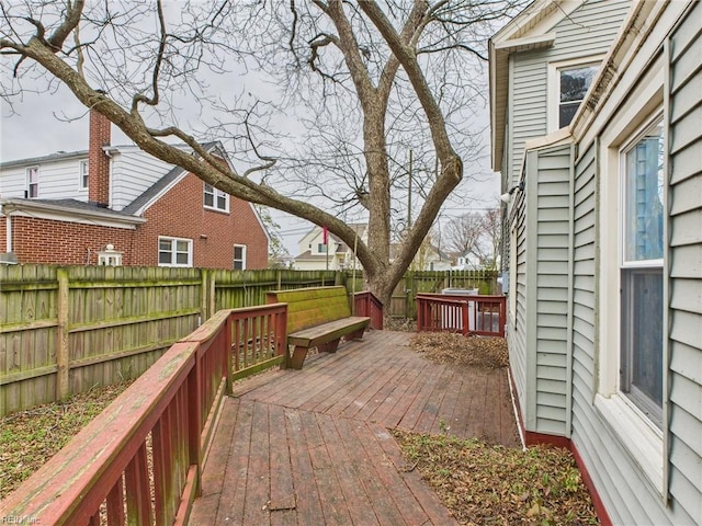 wooden terrace featuring a fenced backyard