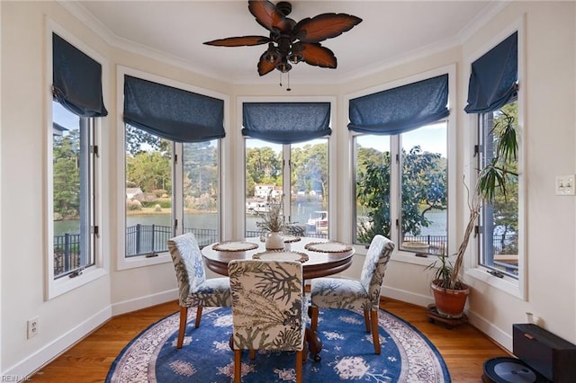 sunroom with ceiling fan