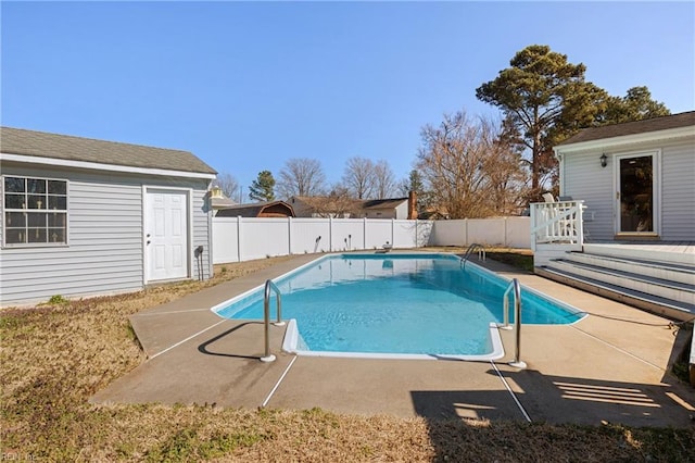 view of pool featuring a patio area, a fenced backyard, and a fenced in pool