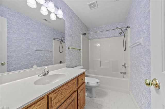 full bath featuring wallpapered walls, tile patterned flooring, and visible vents