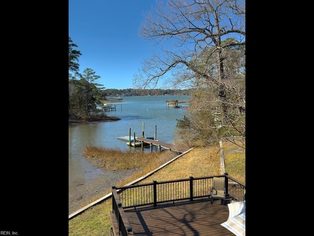 dock area with a water view