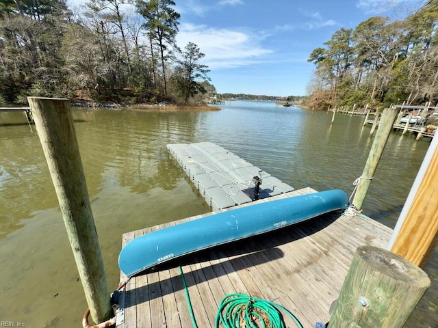 view of dock with a water view