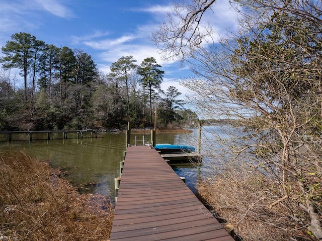 view of dock with a water view