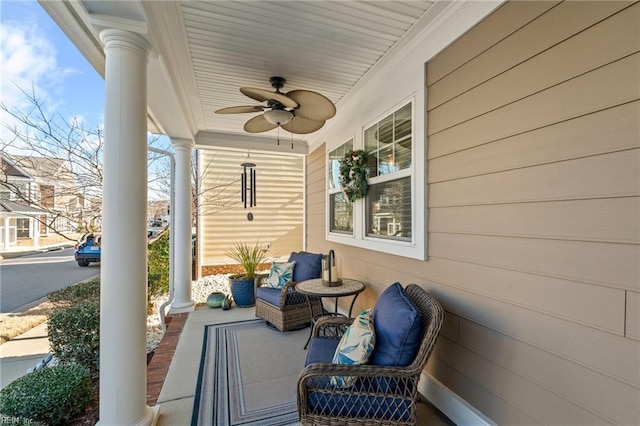 view of patio / terrace with covered porch and a ceiling fan