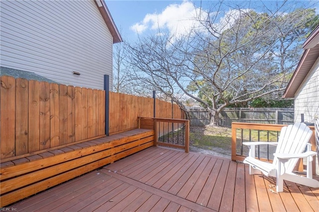 wooden terrace featuring a fenced backyard