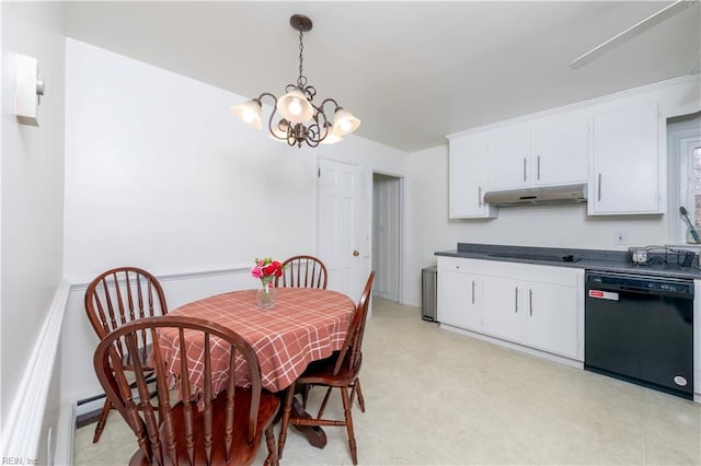 dining space with a notable chandelier and light floors