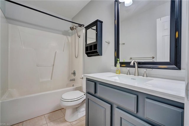 full bath with vanity, shower / washtub combination, tile patterned flooring, and toilet