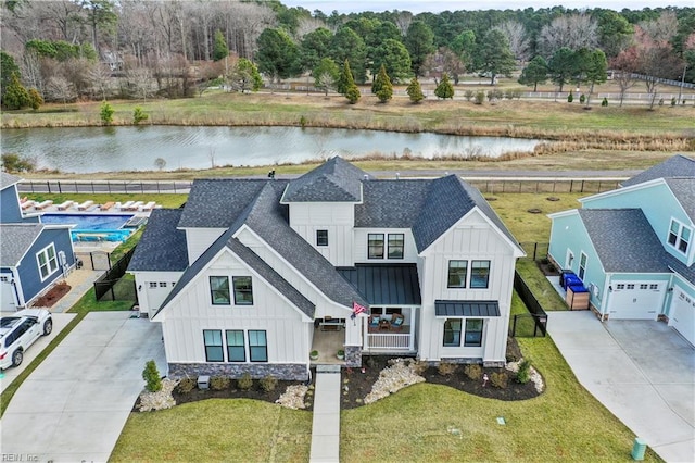 aerial view with a water view