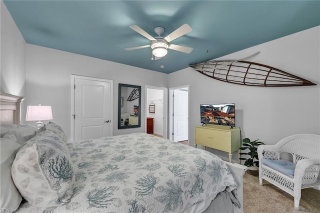 bedroom featuring ceiling fan and carpet floors