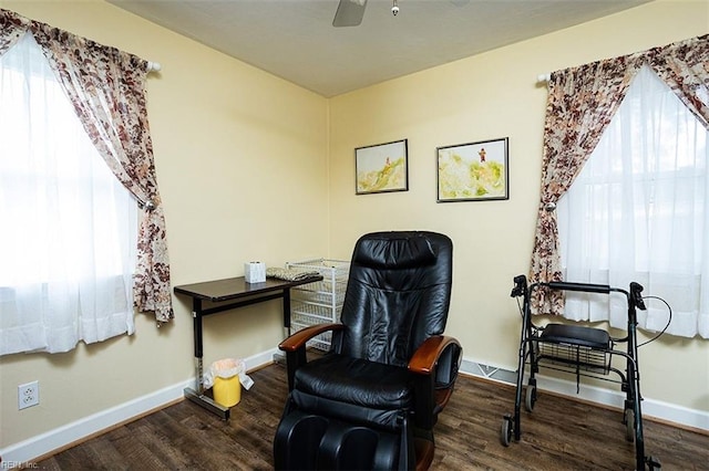 sitting room featuring plenty of natural light, baseboards, and wood finished floors