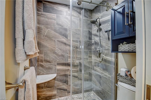 full bath featuring a shower stall and toilet