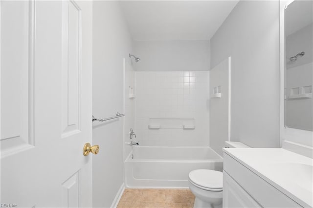 bathroom featuring toilet, tile patterned flooring, shower / bathing tub combination, and vanity