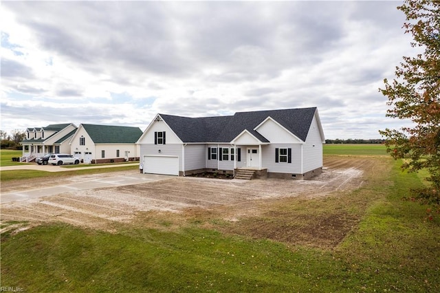 modern farmhouse style home featuring driveway, crawl space, and an attached garage