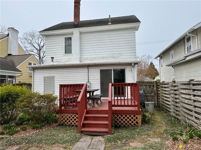 back of property featuring fence and a wooden deck