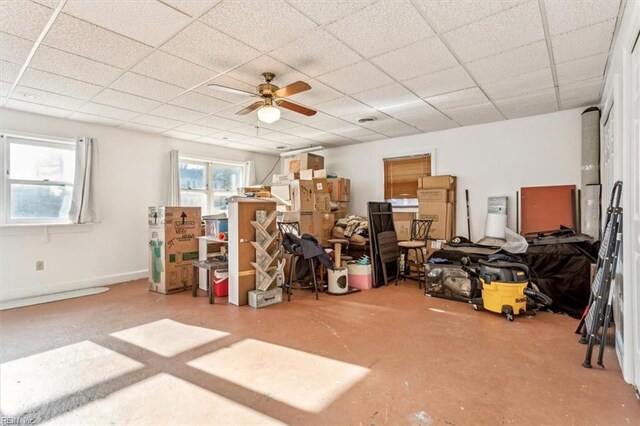 storage room with a ceiling fan