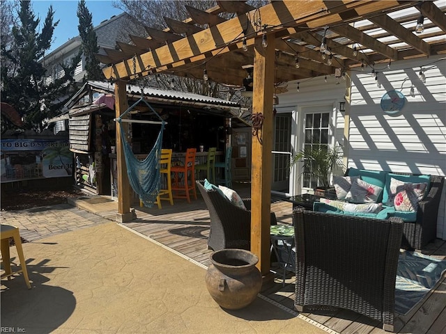 view of patio / terrace featuring an outdoor living space and a pergola