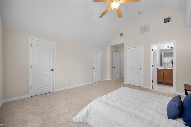 bedroom featuring light carpet, baseboards, and visible vents