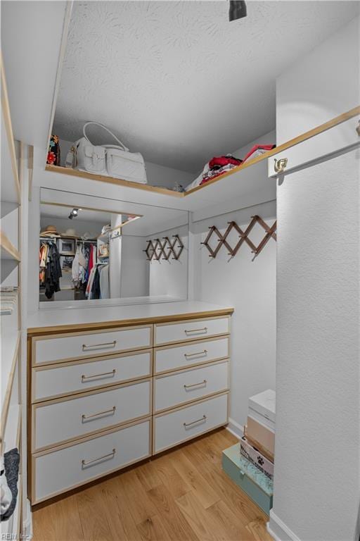 spacious closet featuring light wood-style flooring