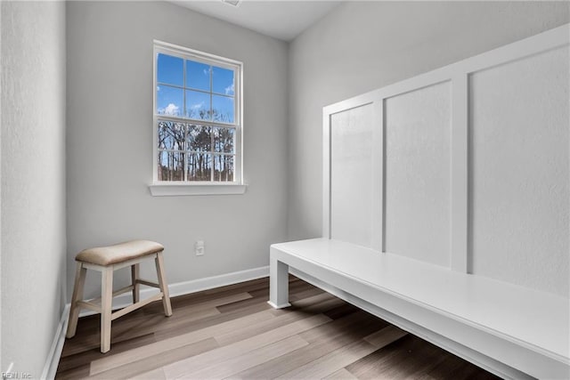 mudroom featuring baseboards and wood finished floors