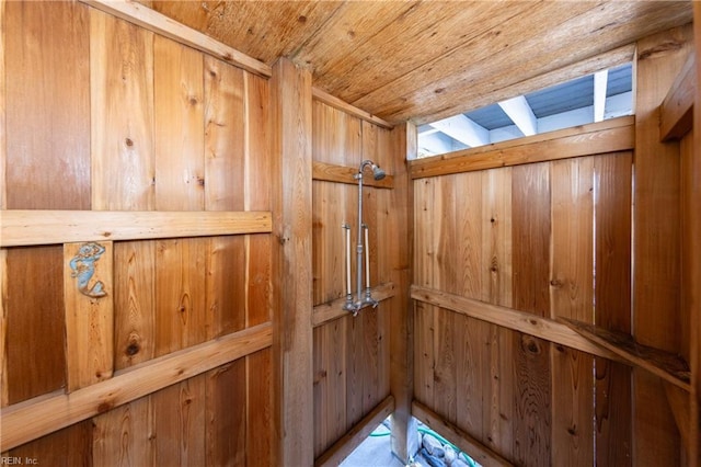 interior details featuring a sauna and wood ceiling