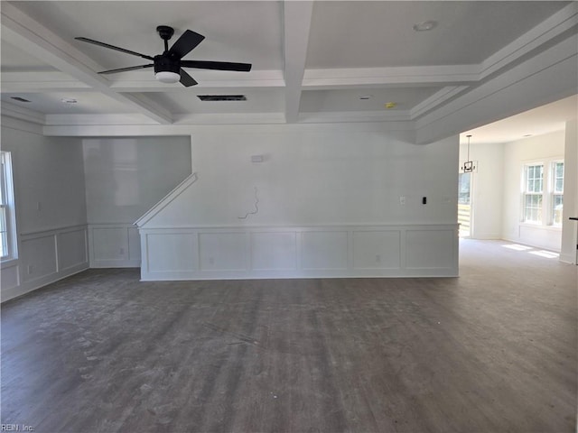 2514 Oak Ave, Newport News, VA 23607 - empty room with a decorative wall, coffered ceiling, beam ceiling, a ceiling fan, and wood finished floors
