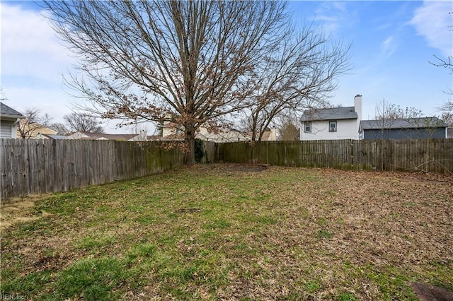 view of yard featuring a fenced backyard