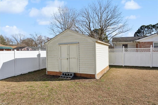 view of shed featuring a fenced backyard