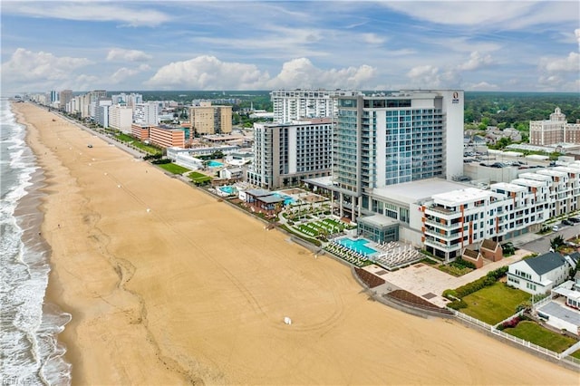 aerial view with a view of city, a beach view, and a water view