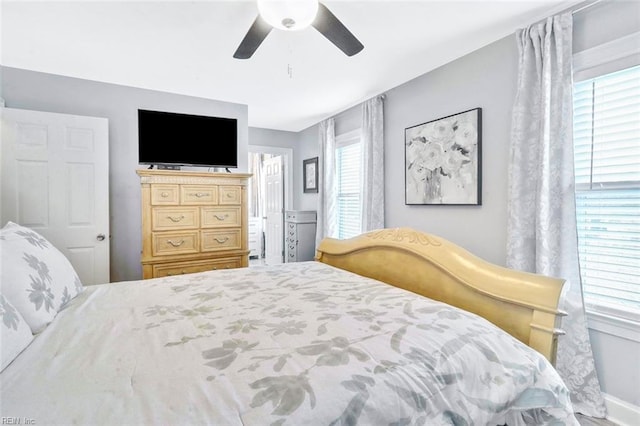 bedroom featuring ceiling fan and baseboards