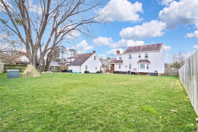 view of yard featuring a fenced backyard and a residential view