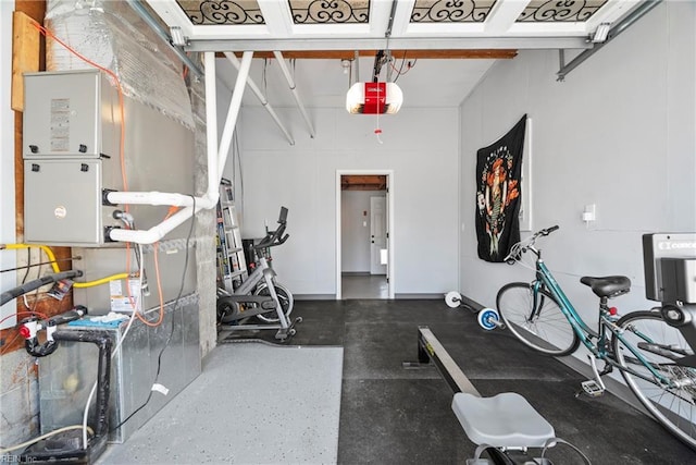 workout room featuring a garage