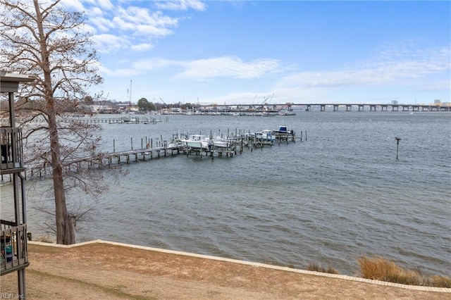 view of dock with a water view