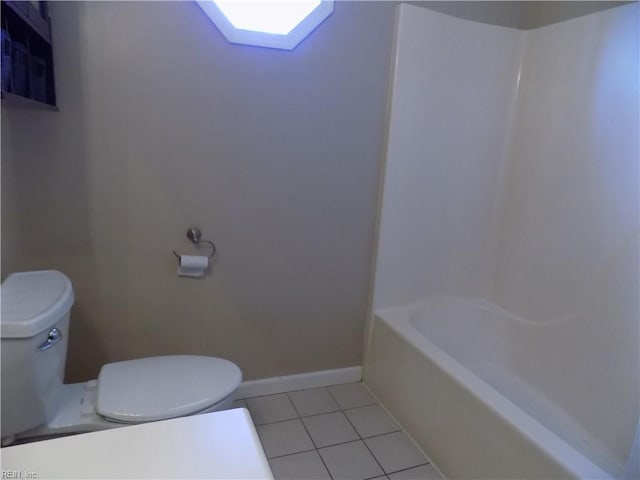 full bathroom featuring toilet, baseboards, a shower, a bath, and tile patterned floors