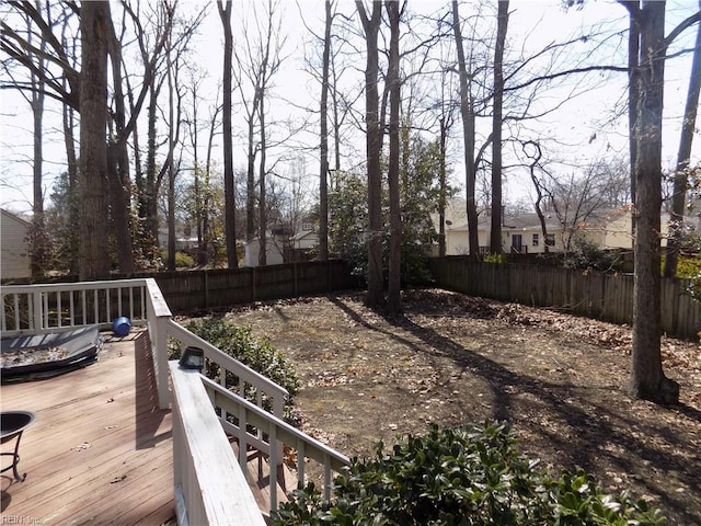 deck with a fenced backyard