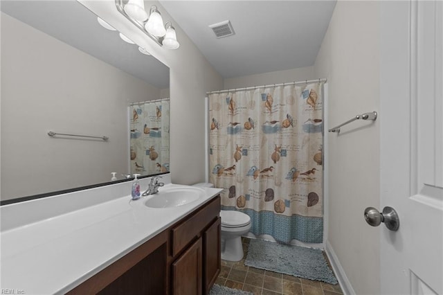 full bathroom with toilet, visible vents, and vanity