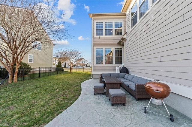 view of patio featuring fence private yard and outdoor lounge area