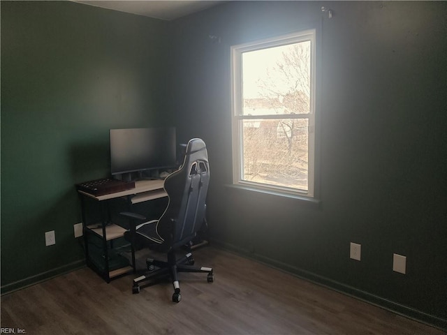 office with baseboards and wood finished floors